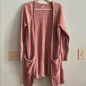 Free People Dusty Rose Open-Front Knit Cardigan